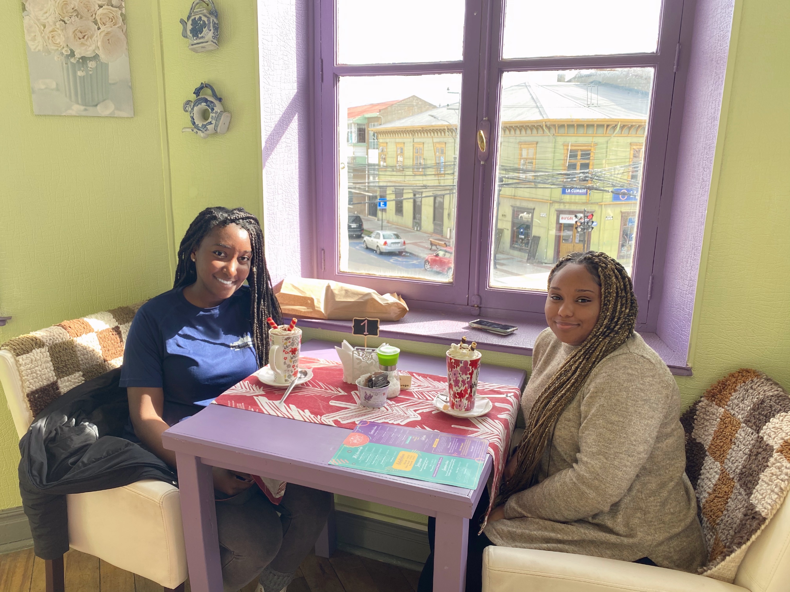 Jazmyn and Rua in the Kallfü Cafe in Punta Arenas, Chile. Feb. 28, 2020